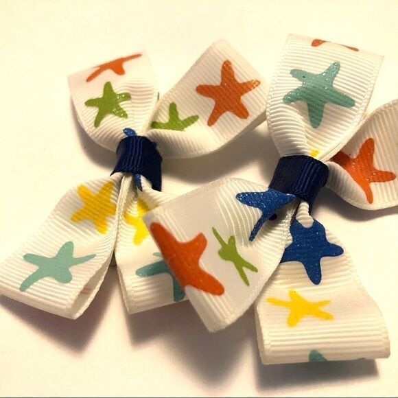 Bow pair hair bows accessories star fish beach sea - Picture 7 of 15